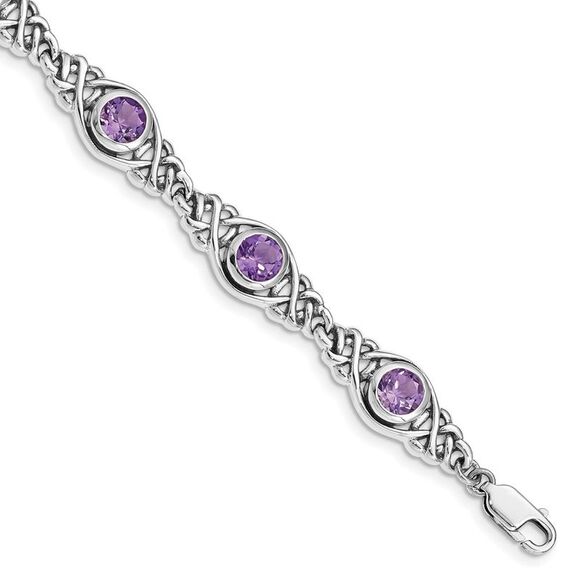 Kazi Luxury Sterling Silver Rhodium-plated Amethyst Bracelet